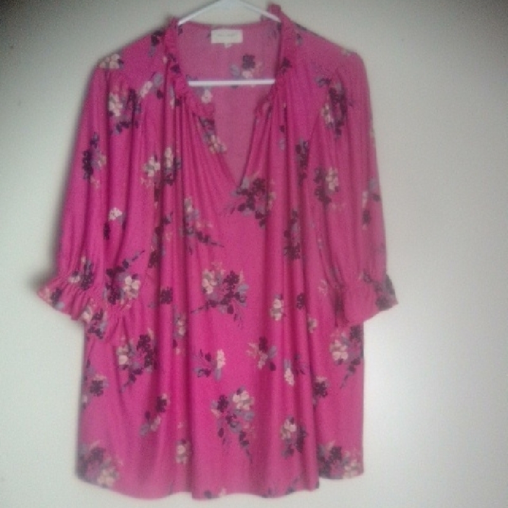 MELLODAY Floral Pink Women's Top SIZE 1X - Picture 2 of 7